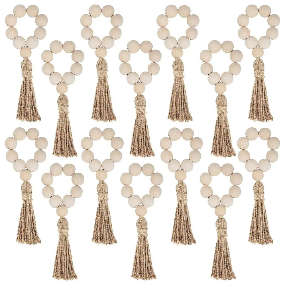 1/12PCS Wood Bead Napkin Rings Garland With Tassels Farmhouse Beads Rustic Country Table Napkin Holder Weddings Home Boho Decor Design & Casa