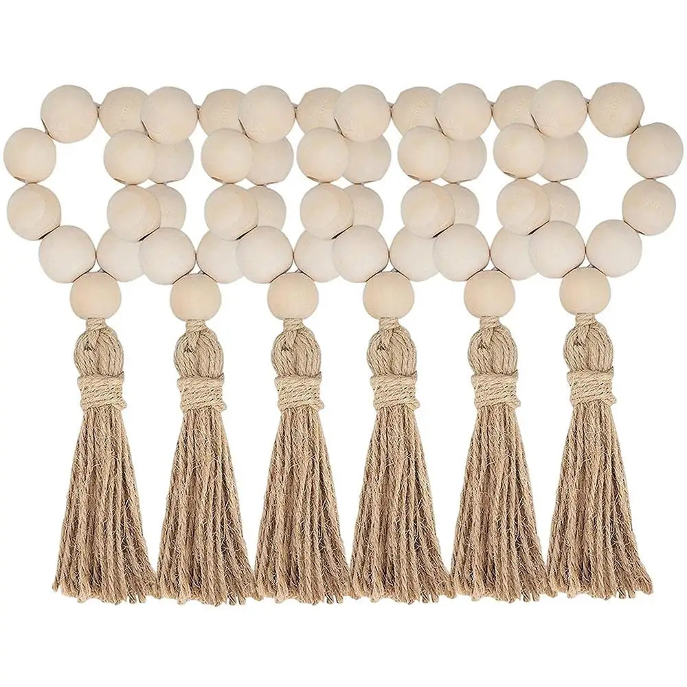 1/12PCS Wood Bead Napkin Rings Garland With Tassels Farmhouse Beads Rustic Country Table Napkin Holder Weddings Home Boho Decor Design & Casa 6PCS