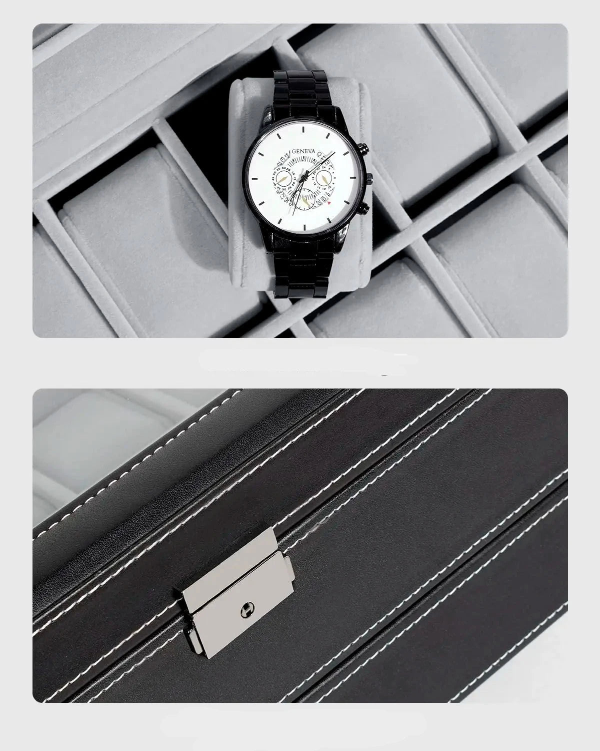 12 Slot PU Leather Lockable Watch Storage Boxes, Men & Women's Jewelry Display Drawer Case, 2-tier Organizer Watch Showcase Design & Casa