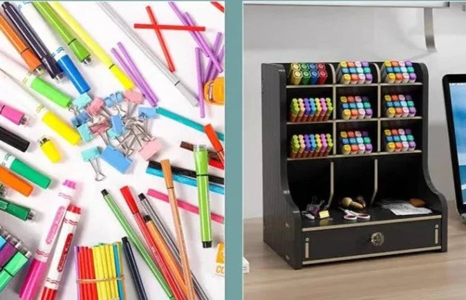 1pc Wooden Desk Organizer Multi-Functional DIY Pen Holder Storage Box Desktop Stationary Storage Rack for Home Office and School Design & Casa