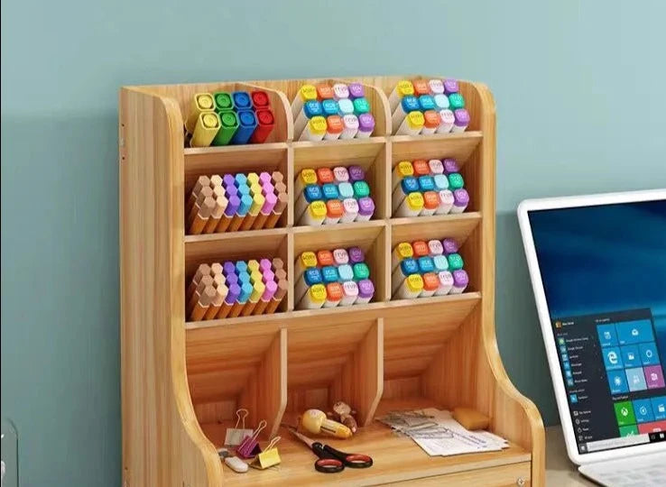 1pc Wooden Desk Organizer Multi-Functional DIY Pen Holder Storage Box Desktop Stationary Storage Rack for Home Office and School Design & Casa
