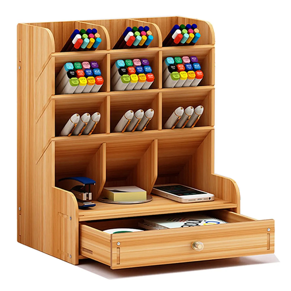 1pc Wooden Desk Organizer Multi-Functional DIY Pen Holder Storage Box Desktop Stationary Storage Rack for Home Office and School Design & Casa wooden