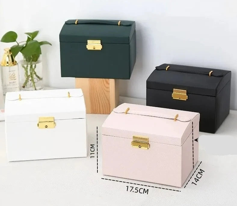 1pcs Multi Functional Three Layer Leather Drawer Style Jewelry Box Earrings Earrings Lock Jewelry Box Design & Casa