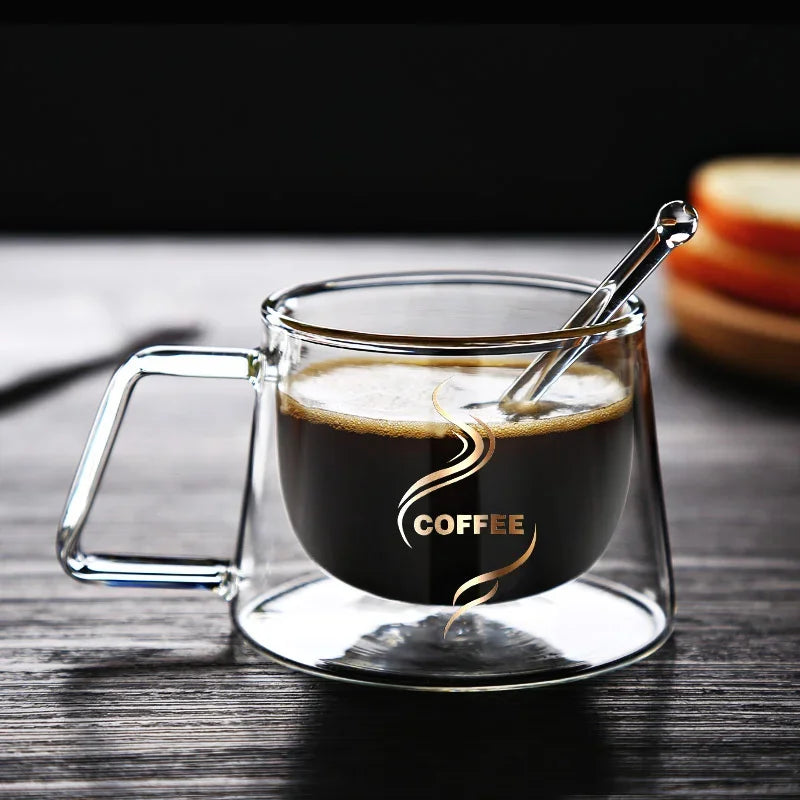 200ml Double Wall Glass Coffee Mug with Handle Transparent Heat-resistant Espresso Cup Breakfast Latte Cappuccino Tea Cup Design & Casa