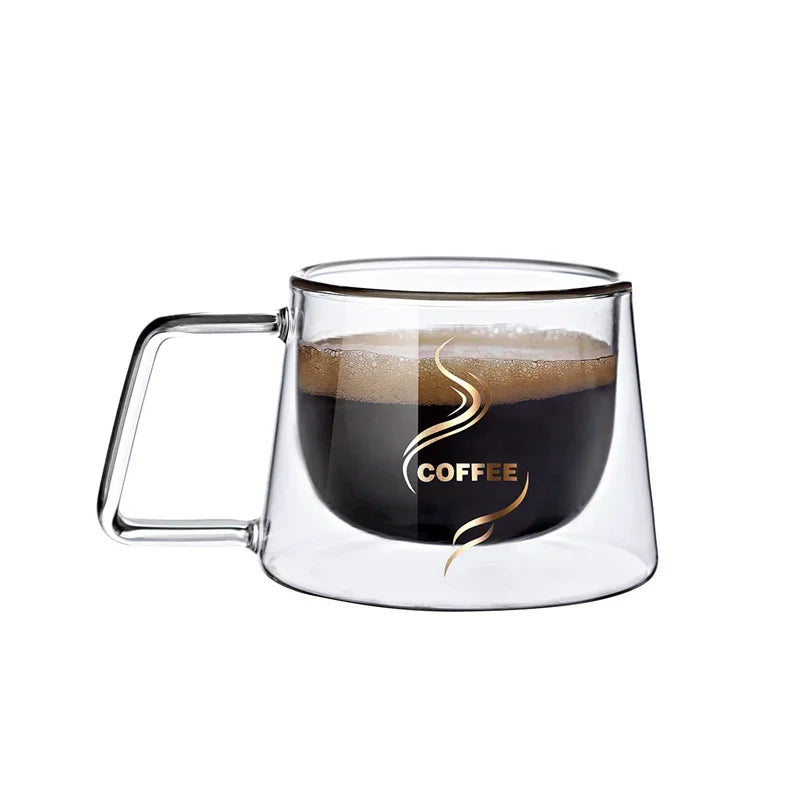 200ml Double Wall Glass Coffee Mug with Handle Transparent Heat-resistant Espresso Cup Breakfast Latte Cappuccino Tea Cup Design & Casa A 200ml