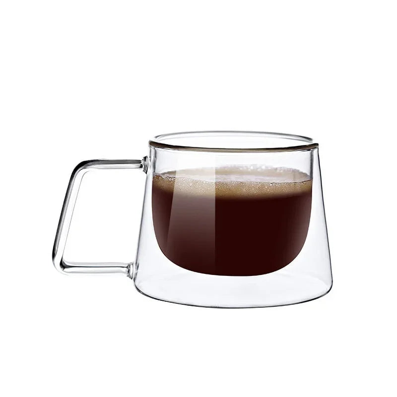 200ml Double Wall Glass Coffee Mug with Handle Transparent Heat-resistant Espresso Cup Breakfast Latte Cappuccino Tea Cup Design & Casa B 200ml