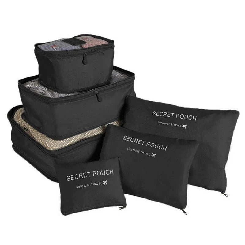 6pcs Travel Storage Organizer Bags Portable Travel Suitcase Organizer Bags For Women Clothes Shoes Makeup Bag Luggage Organizer Design & Casa L-Black