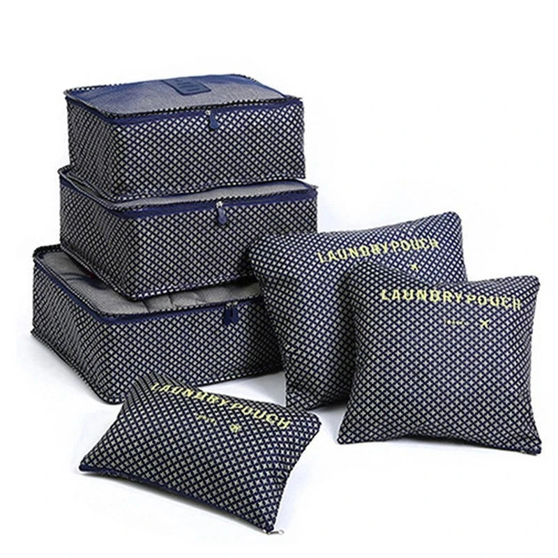 6pcs Travel Storage Organizer Bags Portable Travel Suitcase Organizer Bags For Women Clothes Shoes Makeup Bag Luggage Organizer Design & Casa L-Deep blue stars