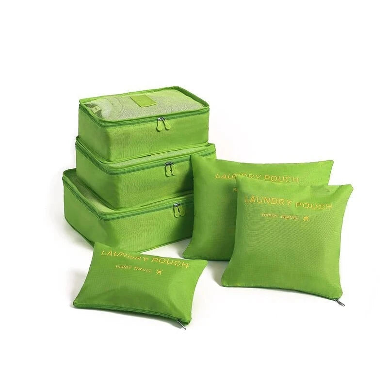 6pcs Travel Storage Organizer Bags Portable Travel Suitcase Organizer Bags For Women Clothes Shoes Makeup Bag Luggage Organizer Design & Casa L-Green