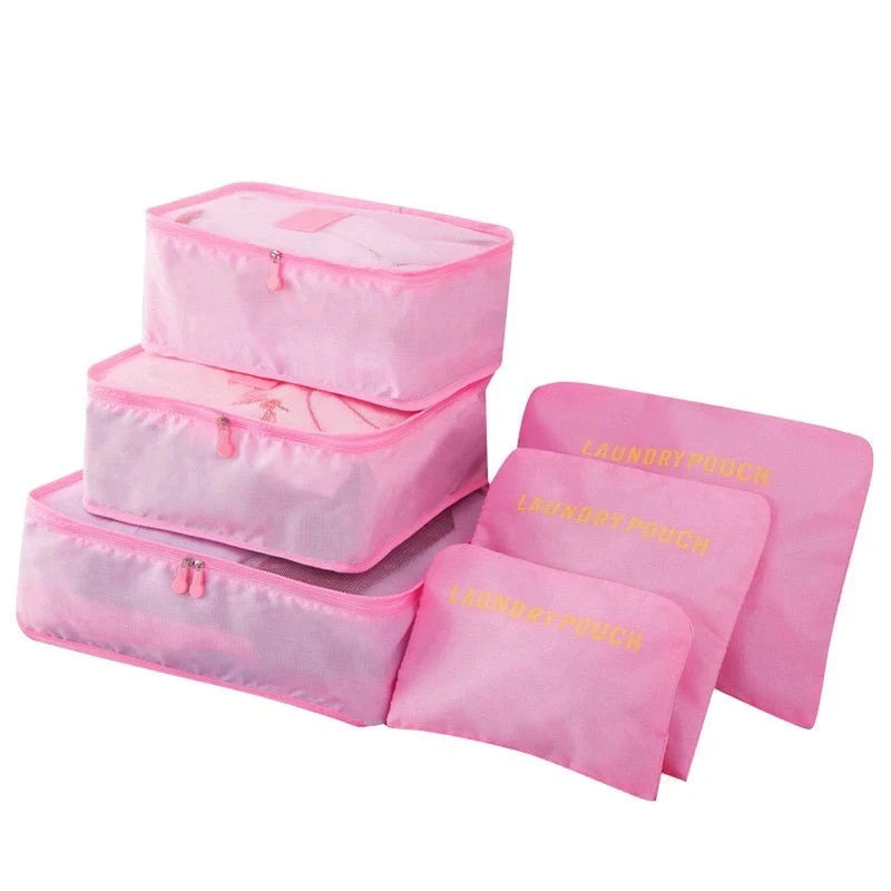 6pcs Travel Storage Organizer Bags Portable Travel Suitcase Organizer Bags For Women Clothes Shoes Makeup Bag Luggage Organizer Design & Casa L-Pink