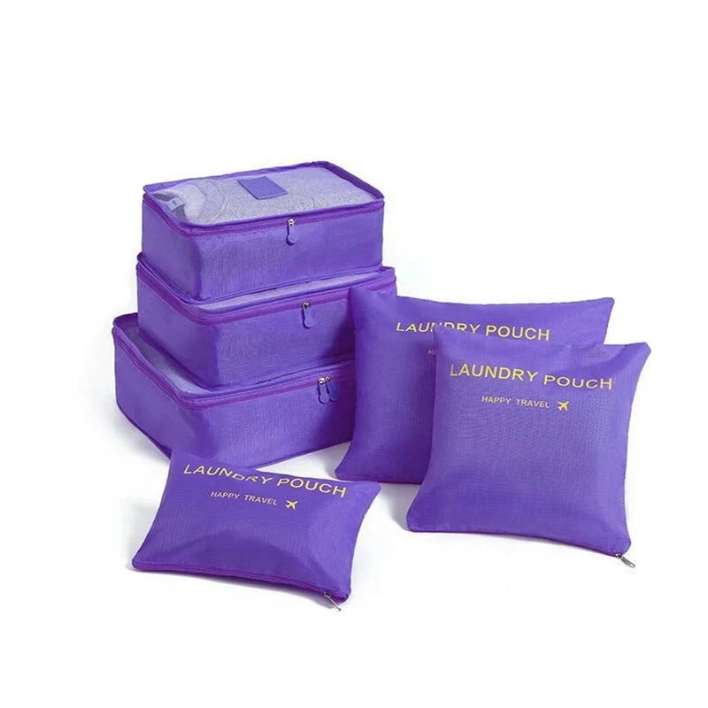 6pcs Travel Storage Organizer Bags Portable Travel Suitcase Organizer Bags For Women Clothes Shoes Makeup Bag Luggage Organizer Design & Casa L-Purple