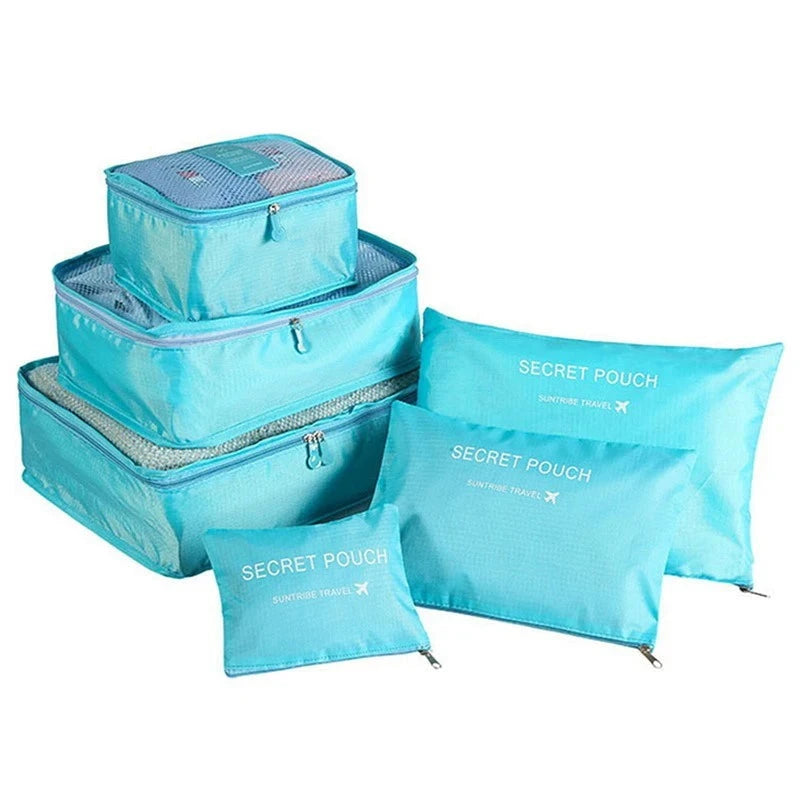 6pcs Travel Storage Organizer Bags Portable Travel Suitcase Organizer Bags For Women Clothes Shoes Makeup Bag Luggage Organizer Design & Casa S-Baby blue