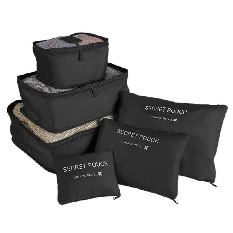 6pcs Travel Storage Organizer Bags Portable Travel Suitcase Organizer Bags For Women Clothes Shoes Makeup Bag Luggage Organizer Design & Casa S-Black