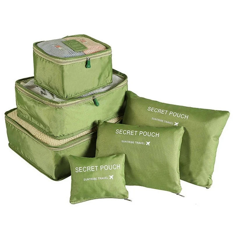 6pcs Travel Storage Organizer Bags Portable Travel Suitcase Organizer Bags For Women Clothes Shoes Makeup Bag Luggage Organizer Design & Casa S-Green