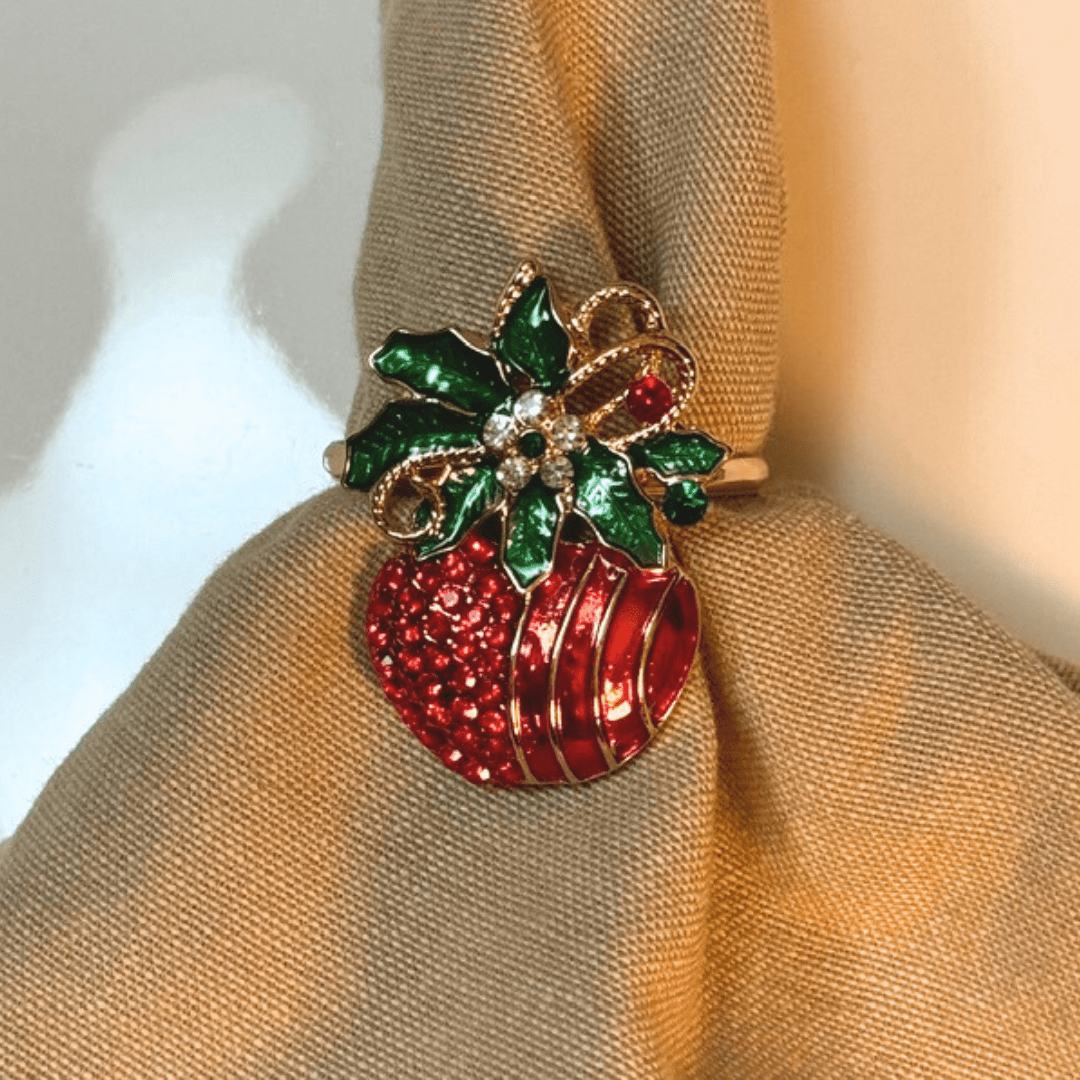 Anéis para Guardanapo Natalinos - Kit com 4 Coleção Mesa Posta - Anéis para Guardanapo Estilo Flor Artificial Design & Casa