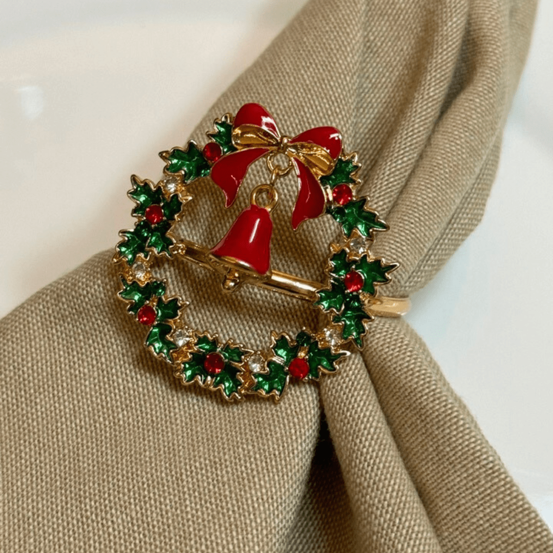 Anéis para Guardanapo Natalinos - Kit com 4 Coleção Mesa Posta - Anéis para Guardanapo Estilo Flor Artificial Design & Casa Guirlanda