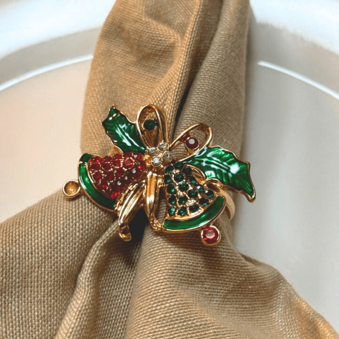 Anéis para Guardanapo Natalinos - Kit com 4 Coleção Mesa Posta - Anéis para Guardanapo Estilo Flor Artificial Design & Casa Sininho