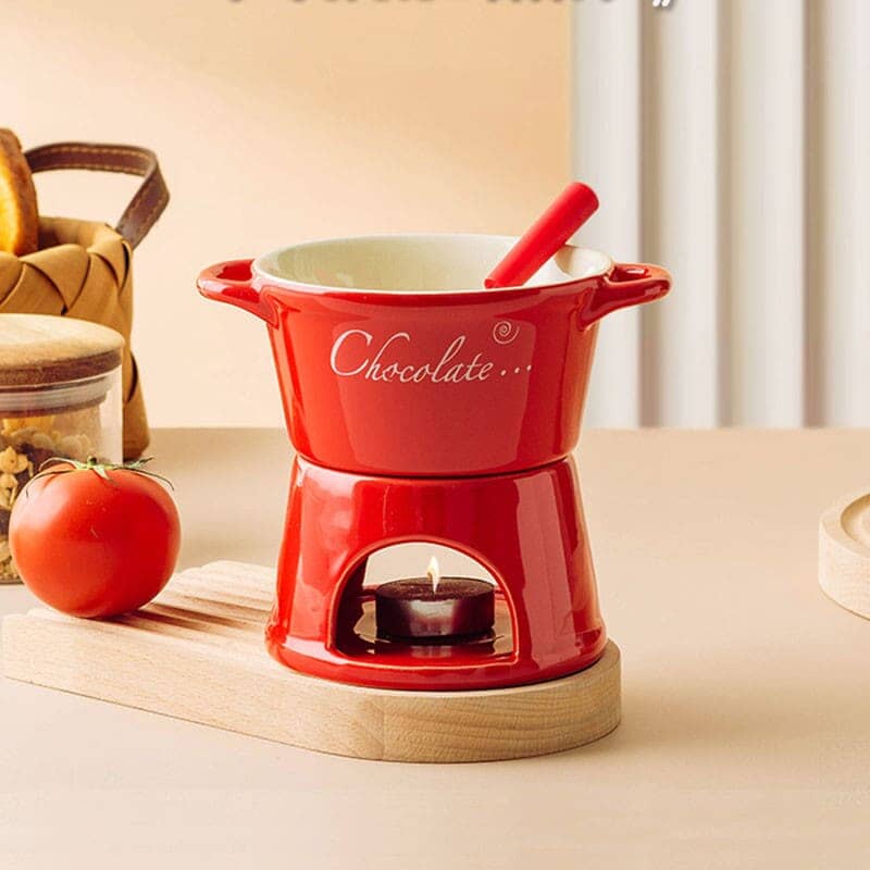 Aparelho de Fondue de Queijo e Chocolate Cerâmica Aparelho de Fondue de Queijo e Chocolate Cerâmica LightHousi Vermelho