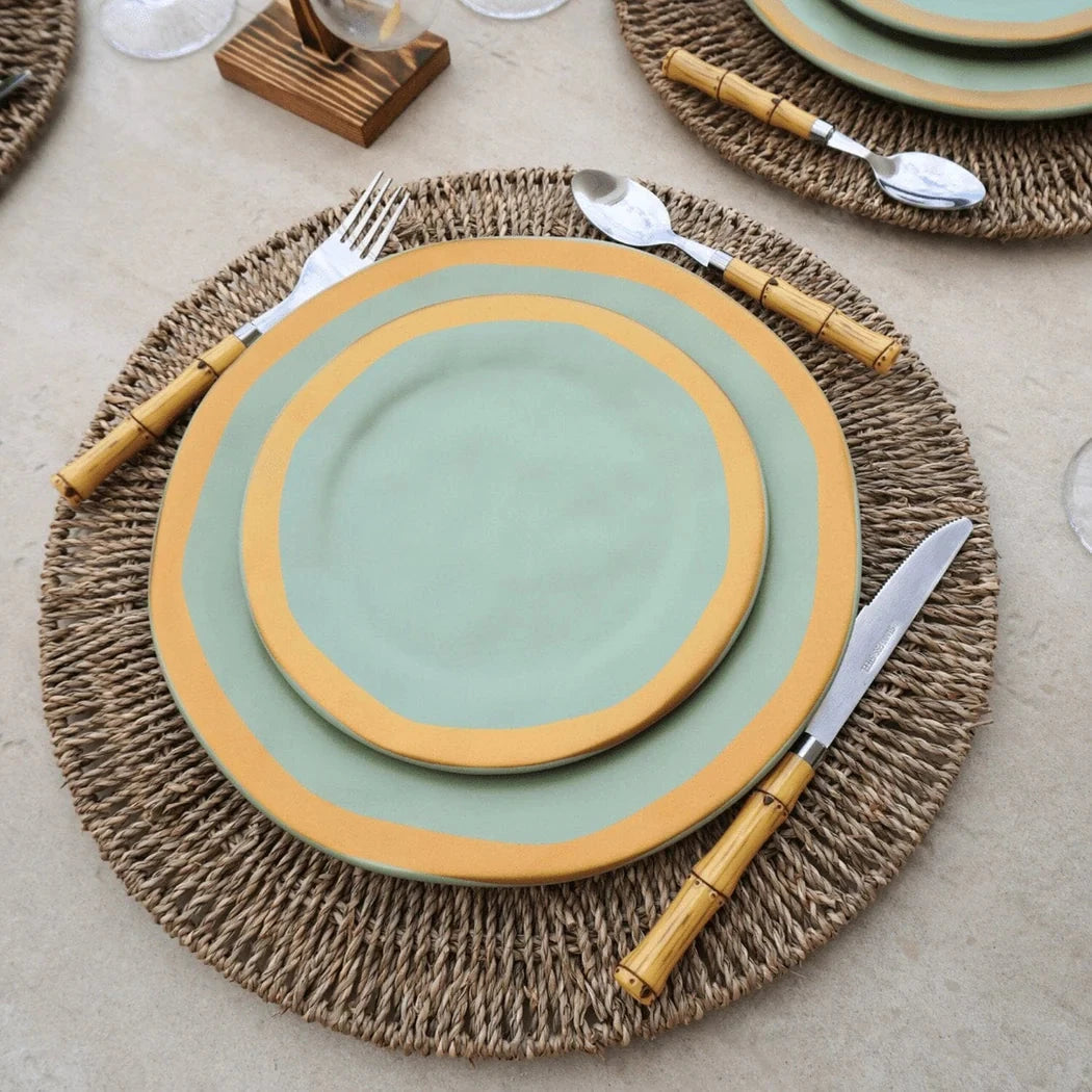 Aparelho de Jantar 24pcs Amassado Bege Cerâmica Coleção Mesa Posta- Aparelho de Jantar Amassado Bege Cerâmica Design & Casa