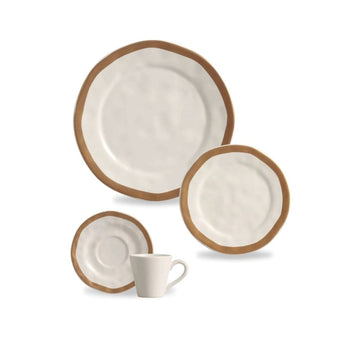 Aparelho de Jantar Amassado Bege Cerâmica Coleção Mesa Posta- Aparelho de Jantar Amassado Bege Cerâmica Design & Casa Conjunto 24 Peças