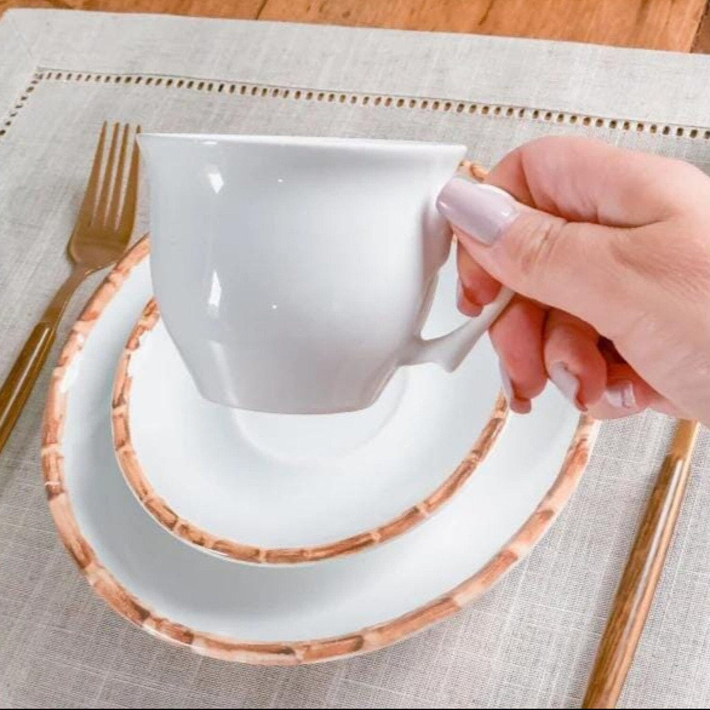 Aparelho de Jantar Elegânte Bambu Cerâmica Coleção Mesa Posta-Aparelho de Jantar Elegânte Bambu Cerâmica Design & Casa