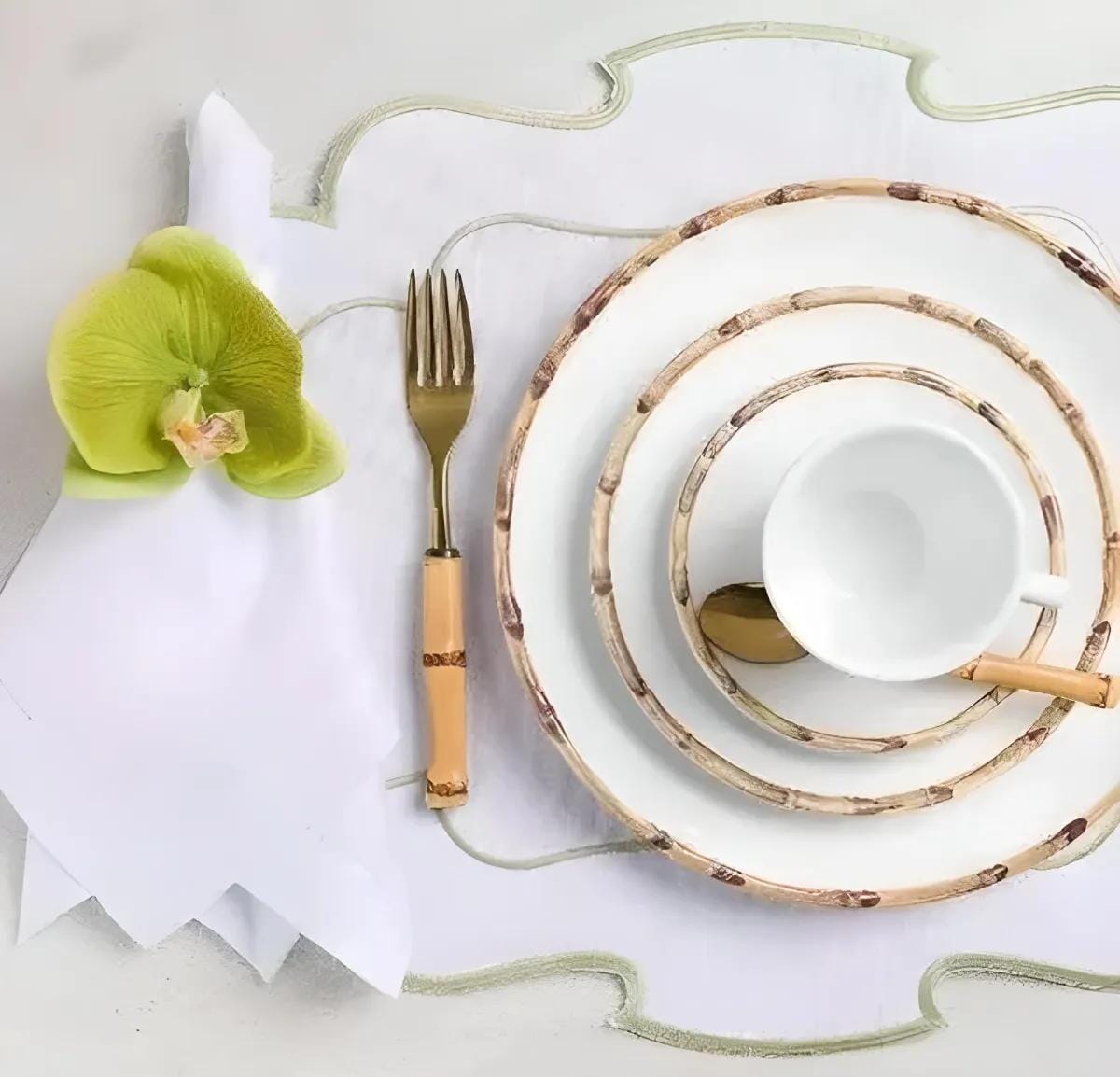 Aparelho de Jantar Elegânte Bambu Cerâmica Coleção Mesa Posta-Aparelho de Jantar Elegânte Bambu Cerâmica Design & Casa
