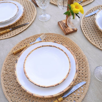 Aparelho de Jantar Elegânte Bambu Cerâmica Coleção Mesa Posta-Aparelho de Jantar Elegânte Bambu Cerâmica Design & Casa