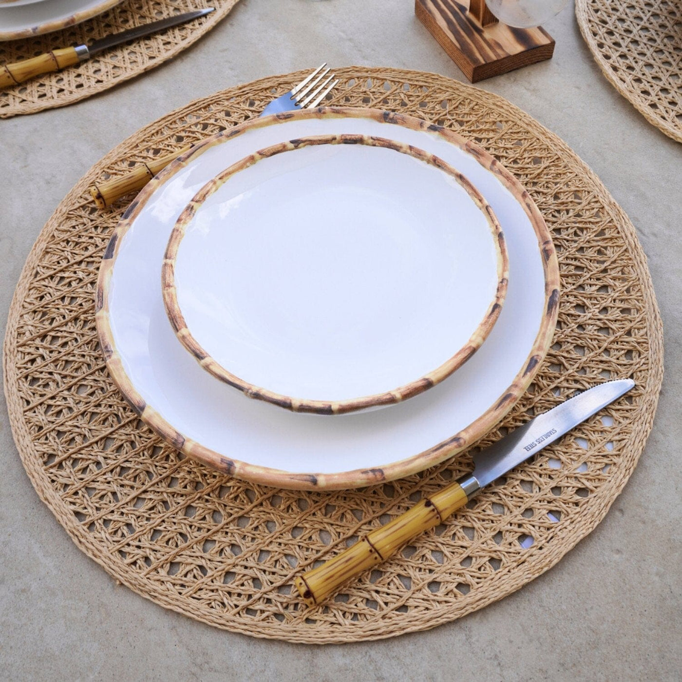 Aparelho de Jantar Elegânte Bambu Cerâmica Coleção Mesa Posta-Aparelho de Jantar Elegânte Bambu Cerâmica Design & Casa