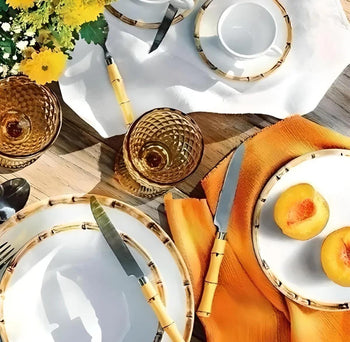 Aparelho de Jantar Elegânte Bambu Cerâmica Coleção Mesa Posta-Aparelho de Jantar Elegânte Bambu Cerâmica Design & Casa