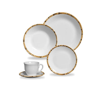 Aparelho de Jantar Elegânte Bambu Cerâmica Coleção Mesa Posta-Aparelho de Jantar Elegânte Bambu Cerâmica Design & Casa Conjunto 20 Peças
