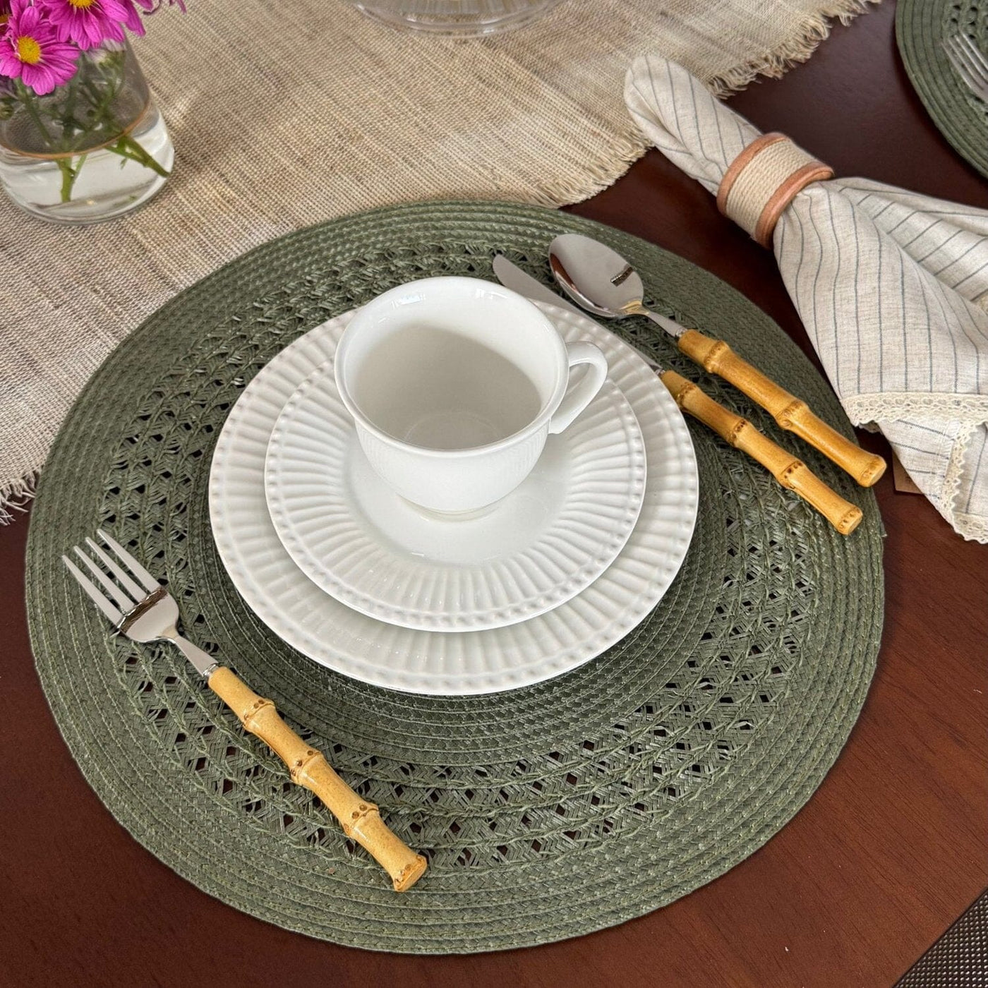 Aparelho de Jantar Frisado Branco Cerâmica Coleção Mesa Posta- Aparelho de Jantar Frisado Branco Cerâmica Design & Casa