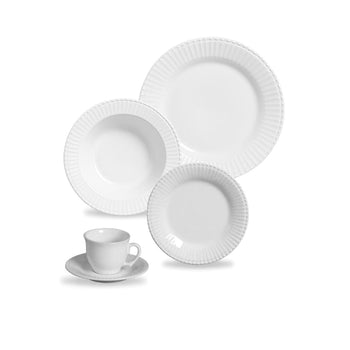 Aparelho de Jantar Frisado Branco Cerâmica Coleção Mesa Posta- Aparelho de Jantar Frisado Branco Cerâmica Design & Casa Conjunto 20 Peças