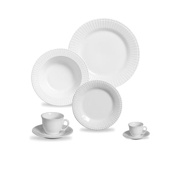 Aparelho de Jantar Frisado Branco Cerâmica Coleção Mesa Posta- Aparelho de Jantar Frisado Branco Cerâmica Design & Casa Conjunto 42 Peças