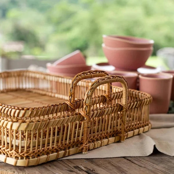 Bandeja Retangular Bamboo com Alças 48cm Coleção Decoração> Bandeja- Bandeja Retangular Bamboo com Alças 48cm Design & Casa