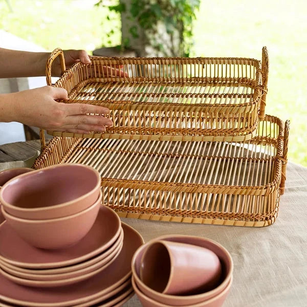 Bandeja Retangular Bamboo com Alças 48cm Coleção Decoração> Bandeja- Bandeja Retangular Bamboo com Alças 48cm Design & Casa