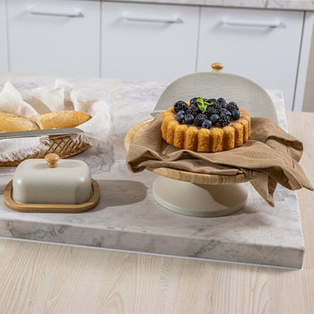 Boleira Areia com Tela Protetora Inox e Base de Madeira Coleção Mesa Posta> Boleiras- Boleira Areia com Tela Protetora Inox e Base de Madeira Design & Casa