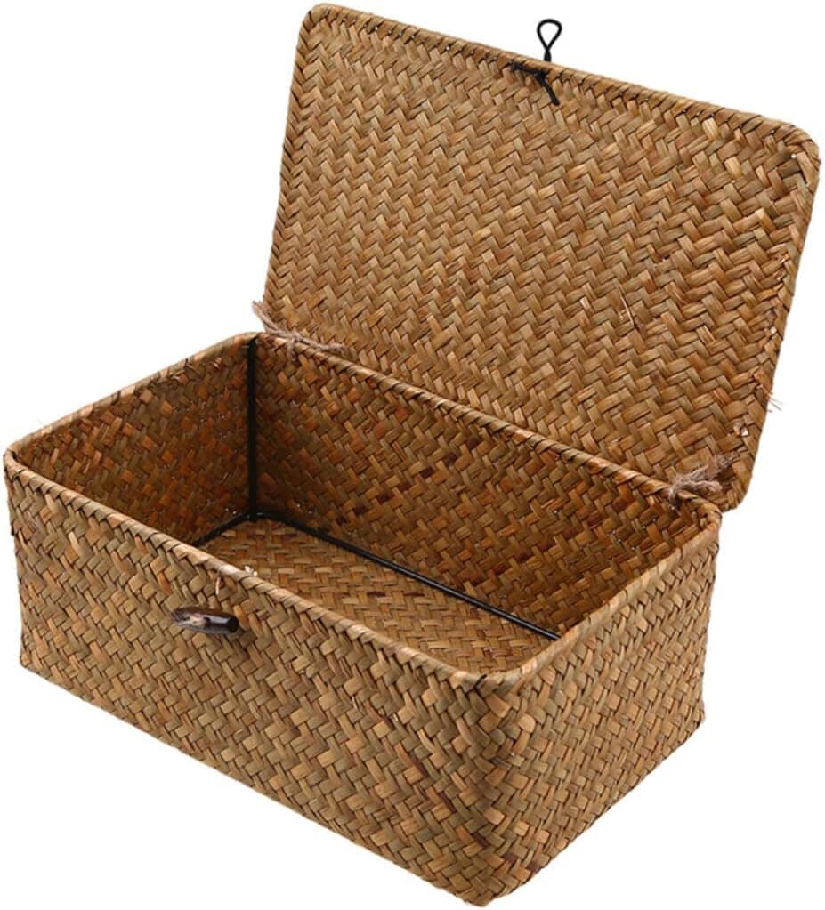 Cesta de Armazenamento Retangular Artesanal com Tampa Cesta de Armazenamento Retangular Artesanal com Tampa Design & Casa