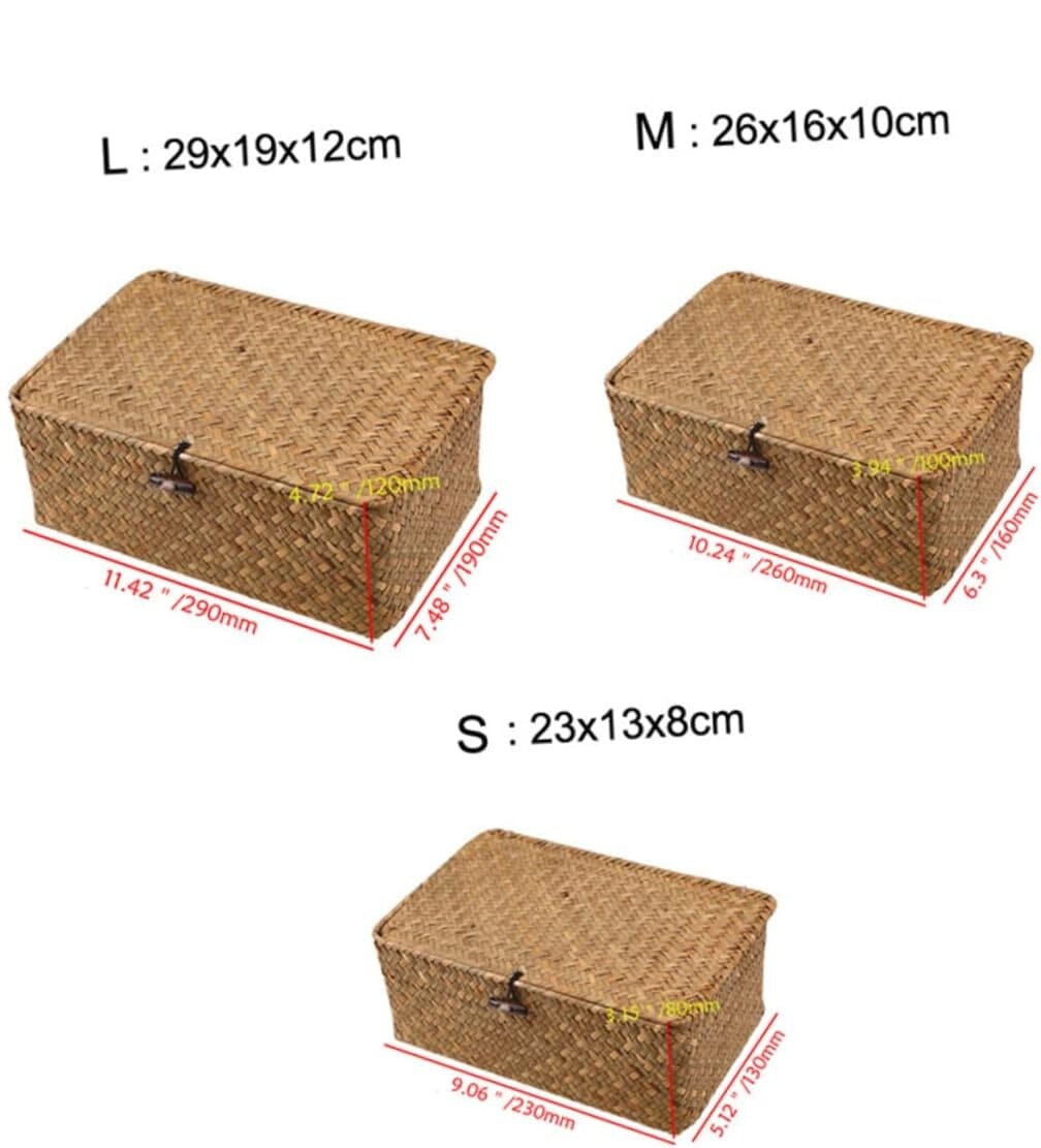 Cesta de Armazenamento Retangular Artesanal com Tampa Cesta de Armazenamento Retangular Artesanal com Tampa Design & Casa
