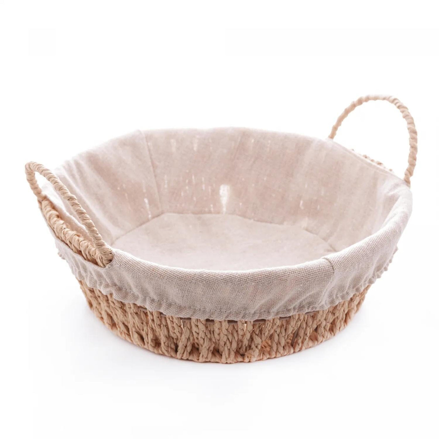 Cesta Redonda de Papel com Forro em Tecido com Alça 27cm x 24cm x 12cm - Wolff Design & Casa