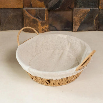 Cesta Redonda de Papel com Forro em Tecido com Alça 27cm x 24cm x 12cm - Wolff Design & Casa