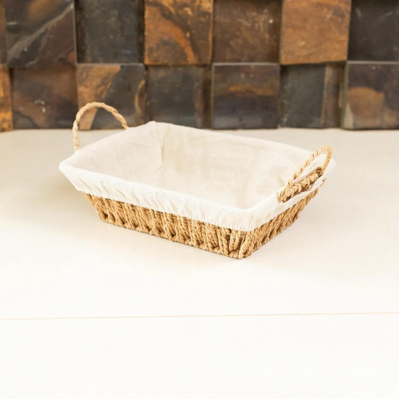 Cesta Retangular de Papel com Forro em Tecido com Alça 31cm x 19cm x 12cm - Wolff Design & Casa