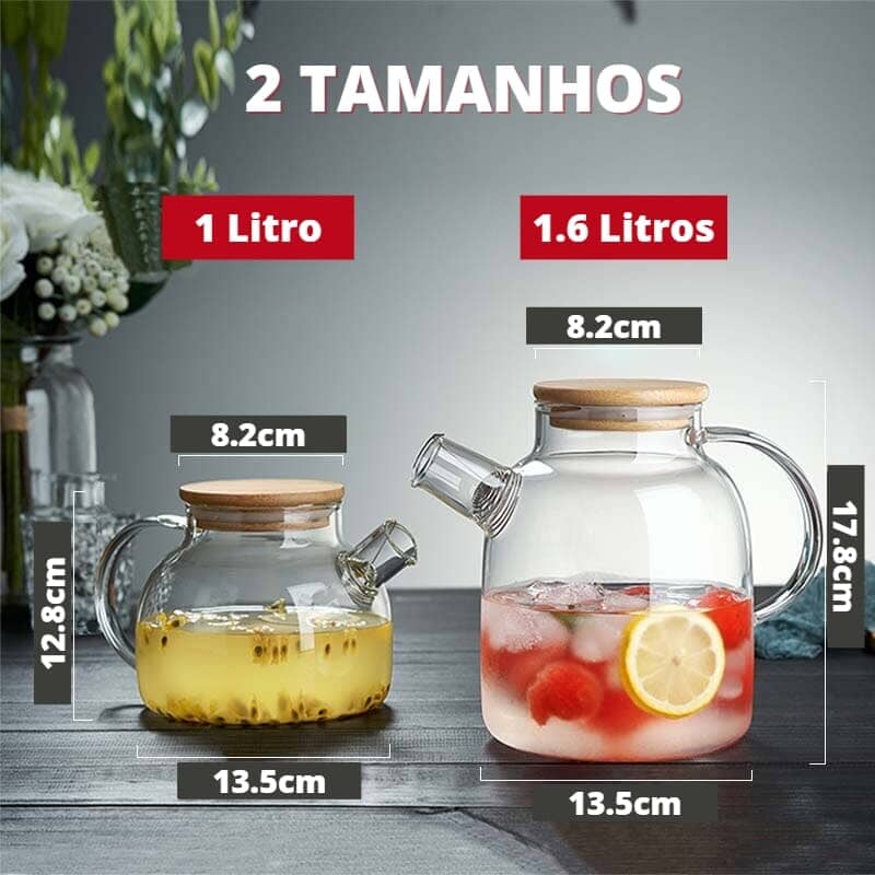 Chaleira de Vidro com Tampa de Bambu Chaleira de Vidro com Tampa de Bambu LightHousi