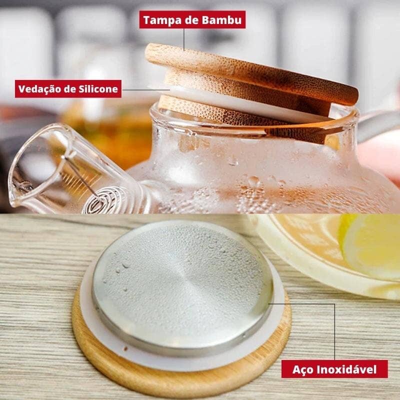 Chaleira de Vidro com Tampa de Bambu Chaleira de Vidro com Tampa de Bambu LightHousi