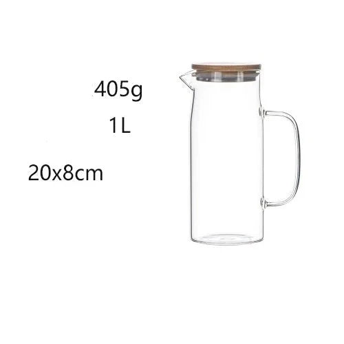 Chaleira De Vidro Jarra Para Suco Com Tampa De Bambu E Filtro Chaleira De Vidro Jarra Para Suco Com Tampa De Bambu E Filtro LightHousi 1 Litro
