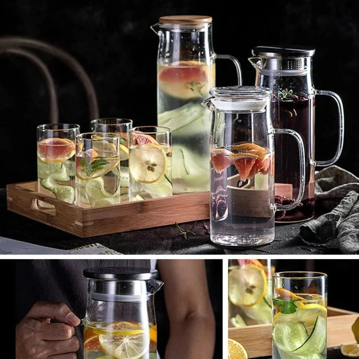 Chaleira De Vidro Jarra Para Suco Com Tampa De Bambu E Filtro Chaleira De Vidro Jarra Para Suco Com Tampa De Bambu E Filtro LightHousi