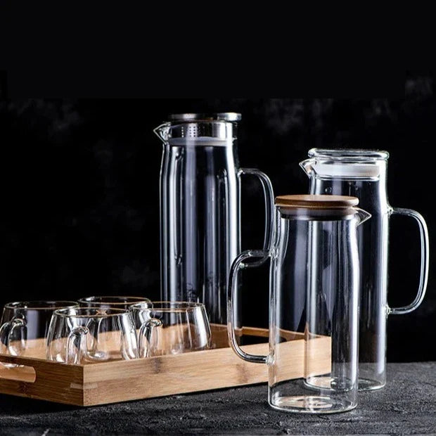 Chaleira De Vidro Jarra Para Suco Com Tampa De Bambu E Filtro Chaleira De Vidro Jarra Para Suco Com Tampa De Bambu E Filtro LightHousi
