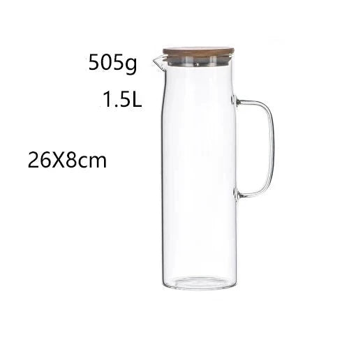 Chaleira De Vidro Jarra Para Suco Com Tampa De Bambu E Filtro Chaleira De Vidro Jarra Para Suco Com Tampa De Bambu E Filtro LightHousi
