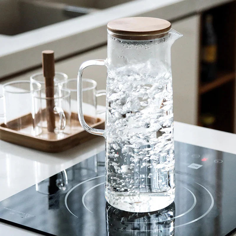 Chaleira De Vidro Jarra Para Suco Com Tampa De Bambu E Filtro Chaleira De Vidro Jarra Para Suco Com Tampa De Bambu E Filtro LightHousi