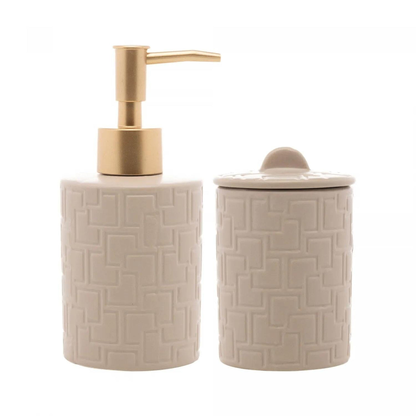 Conjunto 2 Peças para Banheiro de Cerâmica Tetri Bege Coleção Banheiro- Conjunto 2 Peças para Banheiro de Cerâmica Tetri Bege Design & Casa