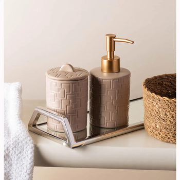 Conjunto 2 Peças para Banheiro de Cerâmica Tetri Bege Coleção Banheiro- Conjunto 2 Peças para Banheiro de Cerâmica Tetri Bege Design & Casa